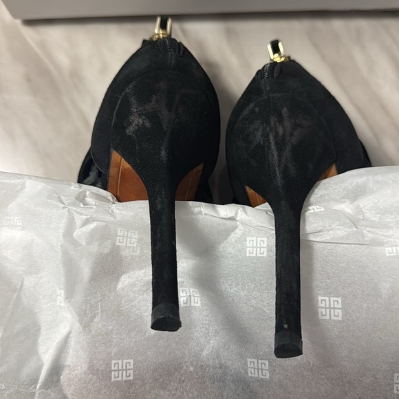 Givenchy Sz 8  Black Suede High Heel Peep Toe Strappy Back Zip Sandals Booties - Picture 5 of 10